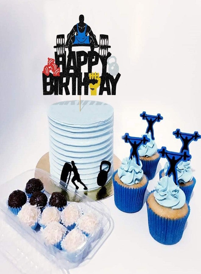 كونفيتي زينة كعكة عيد ميلاد لامعة على شكل رفع أثقال - ديكور مثالي للاحتفالات الرياضية واللياقة البدنية، مناسب للرياضيين ولاعبي كمال الأجسام ومحبي رياضة كروس فيت. - Image 4